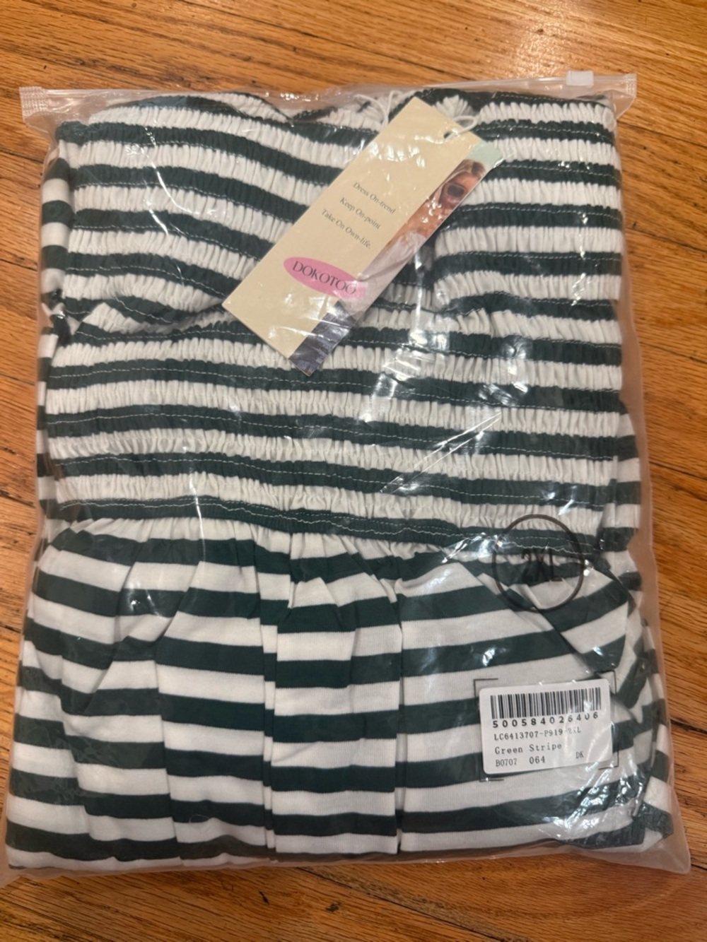 Dokotoo Green & White Striped Jumpsuit